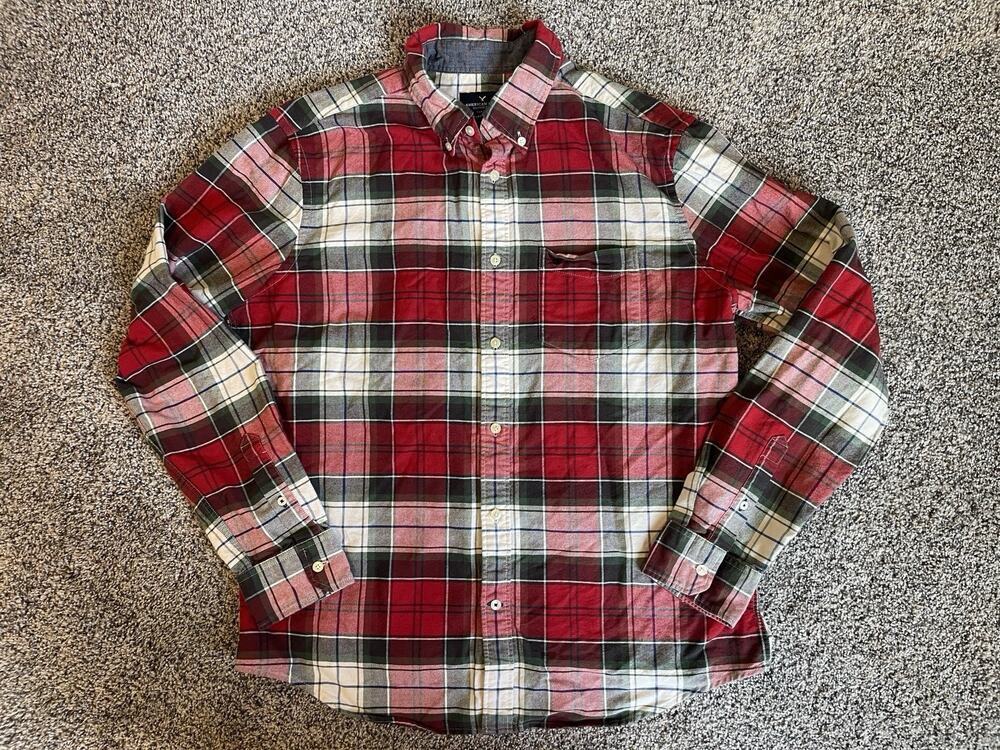 American Eagle Men’s Large Plaid Button Down Long Sleeve Dress Shirt Classic Fit